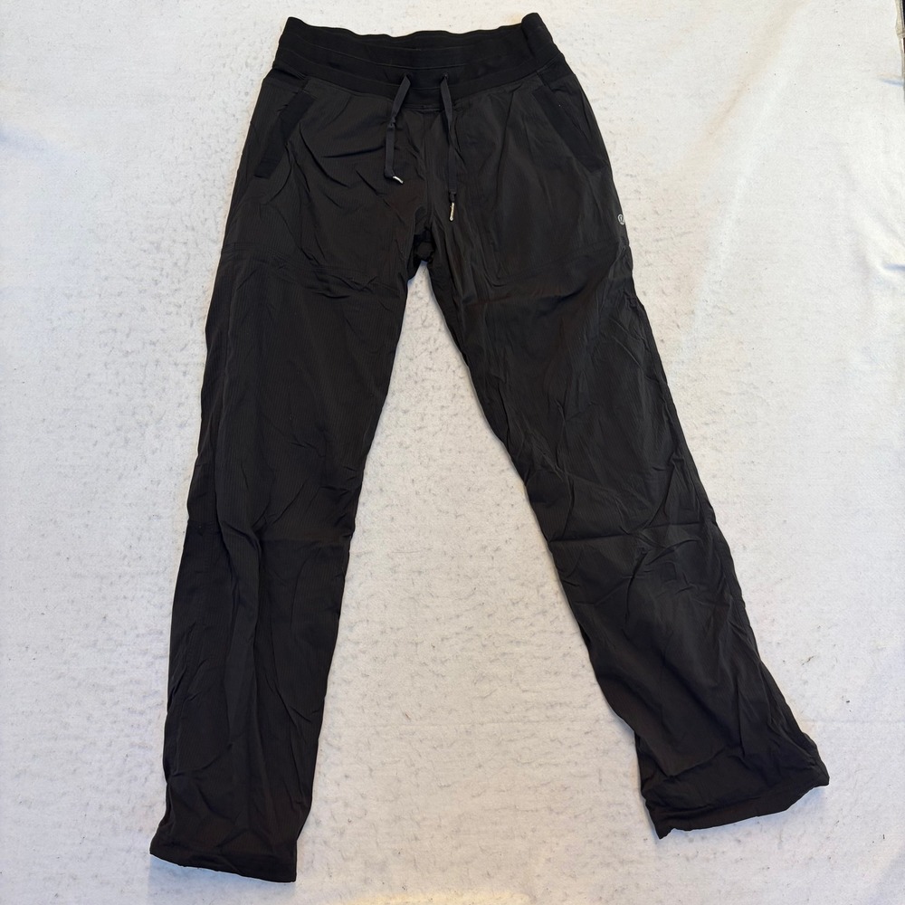 Lululemon Studio Pants Women 6 Black Straight Leg Drawstring Athletic